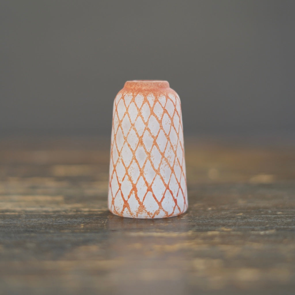 Tall Frosted White Red Mesh Bud Vase #YY14B