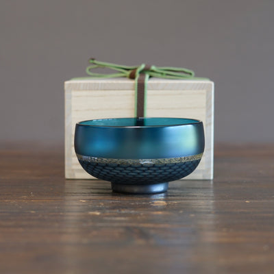 Teal Honeycomb Murrini Tea Ceremony Bowl #NS14