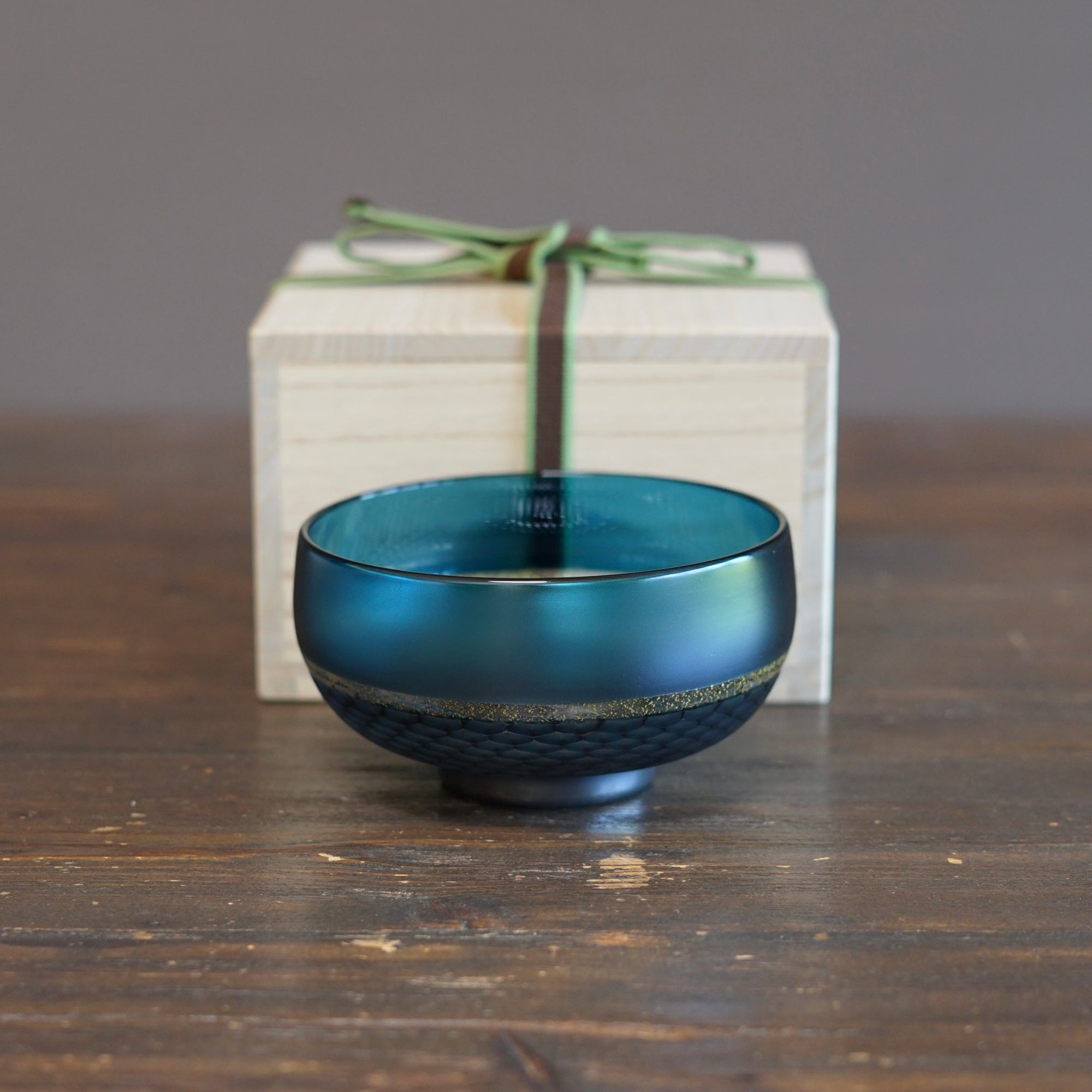 Teal Honeycomb Murrini Tea Ceremony Bowl #NS14