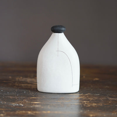 White Bottle Vase with Black Cap #KT131A