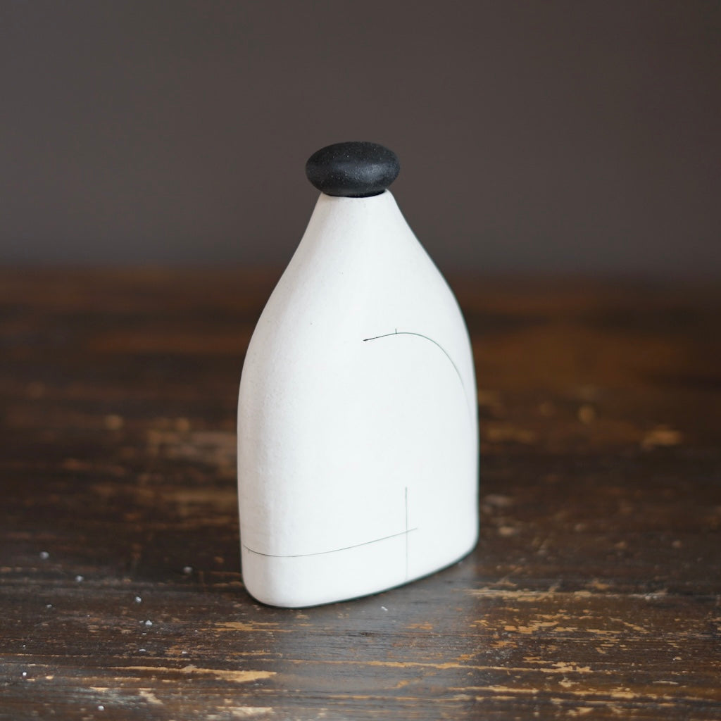 White Bottle Vase with Black Cap #KT131A