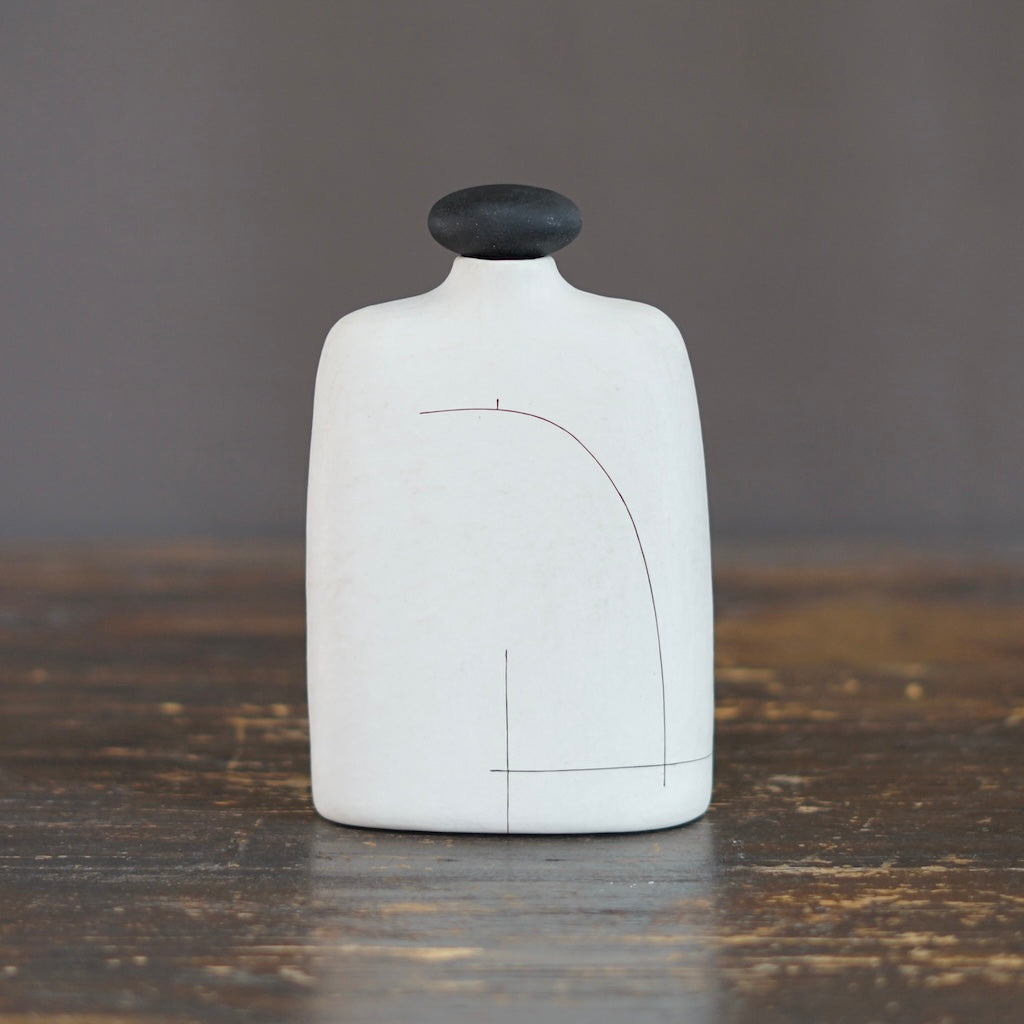 White Bottle Vase with Black Cap #KT131B