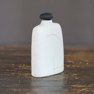 White Bottle Vase with Black Cap #KT131B