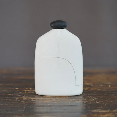 White Bottle Vase with Black Cap #KT131C