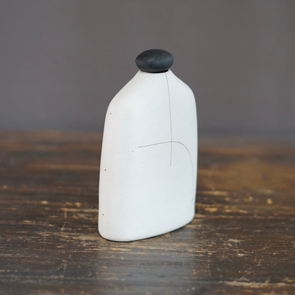 White Bottle Vase with Black Cap #KT131C