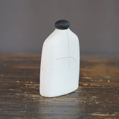 White Bottle Vase with Black Cap #KT131C