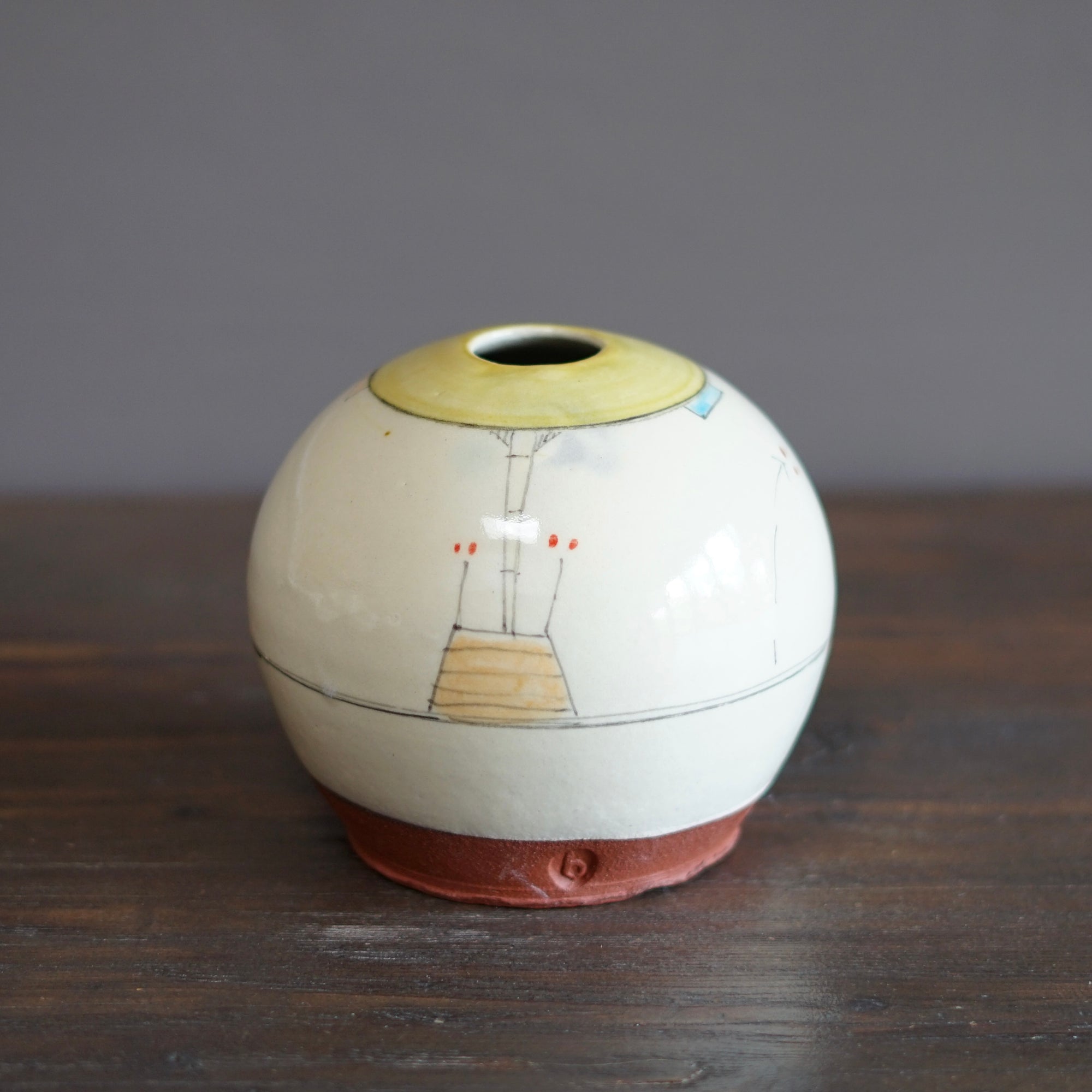 "Schematics" Globe Form Vase #BC59