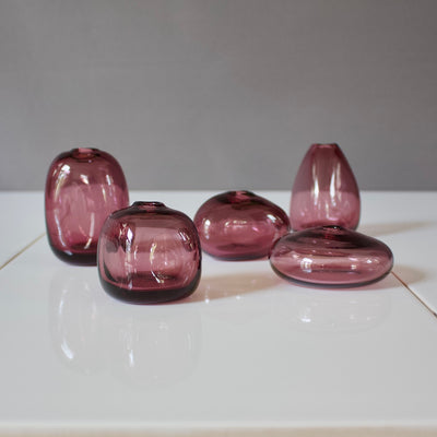 Wine Red Glass Bud Vases set of 5