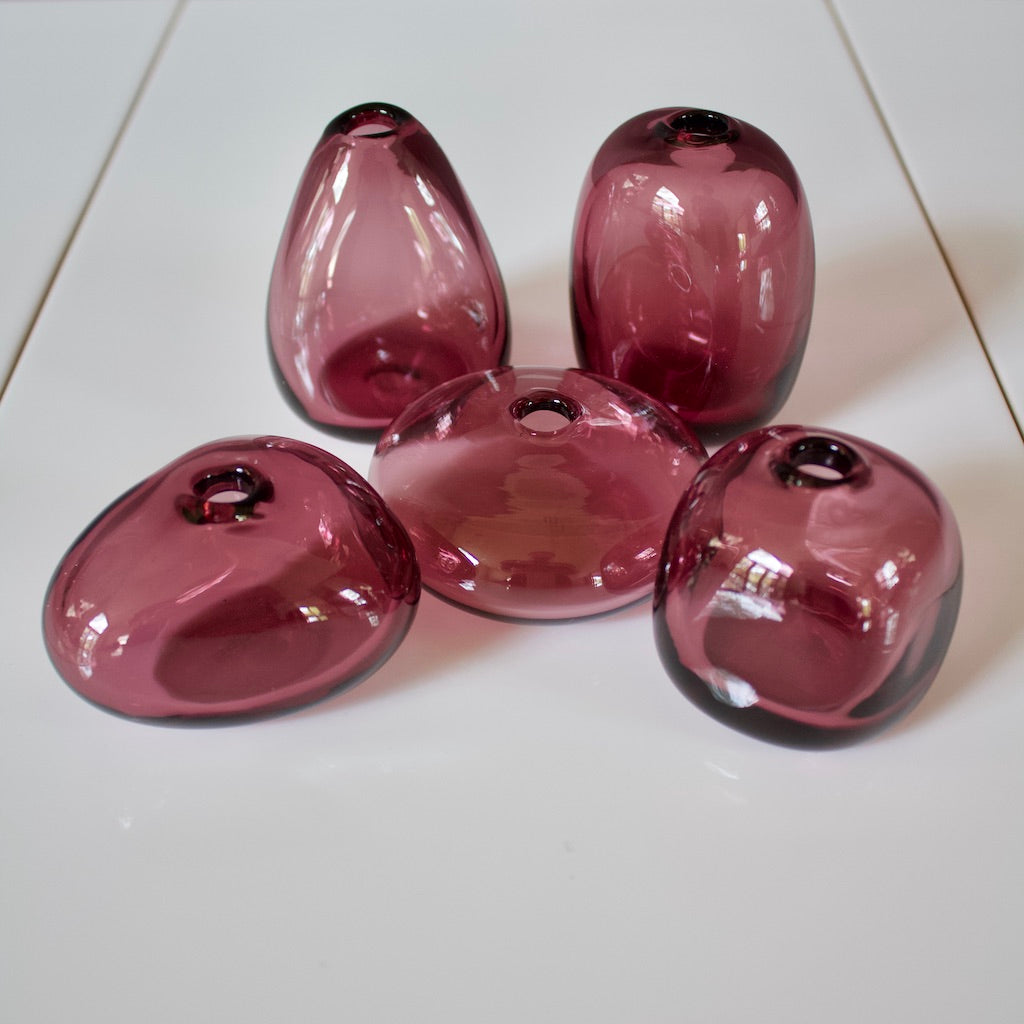Wine Red Glass Bud Vases set of 5