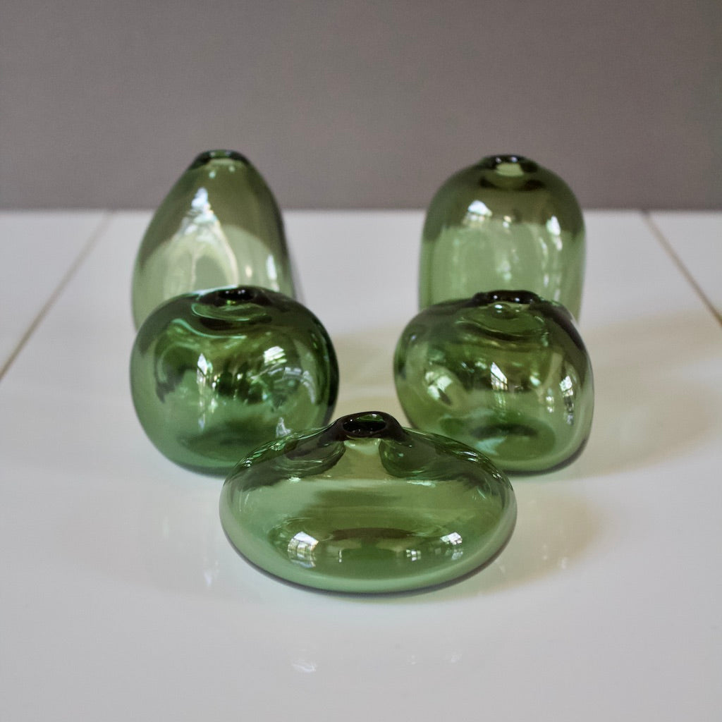 Forest Green Glass Bud Vases set of 5