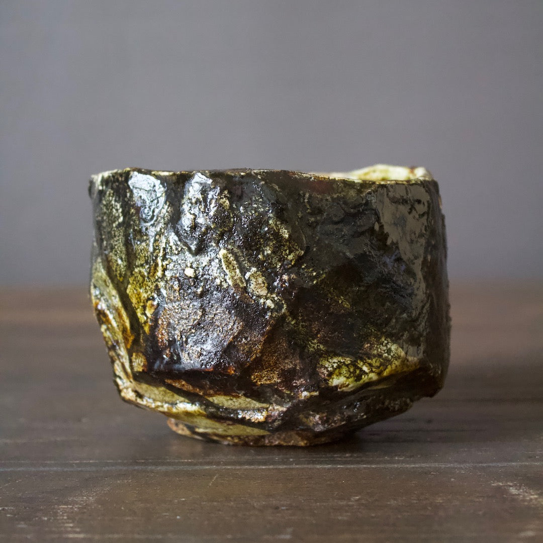 Yellow/ Black RAKU Tea Ceremony Bowl #3B