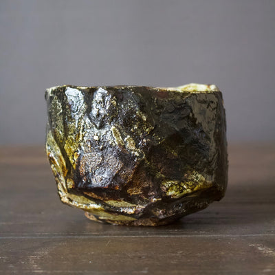 Yellow/ Black RAKU Tea Ceremony Bowl #3B