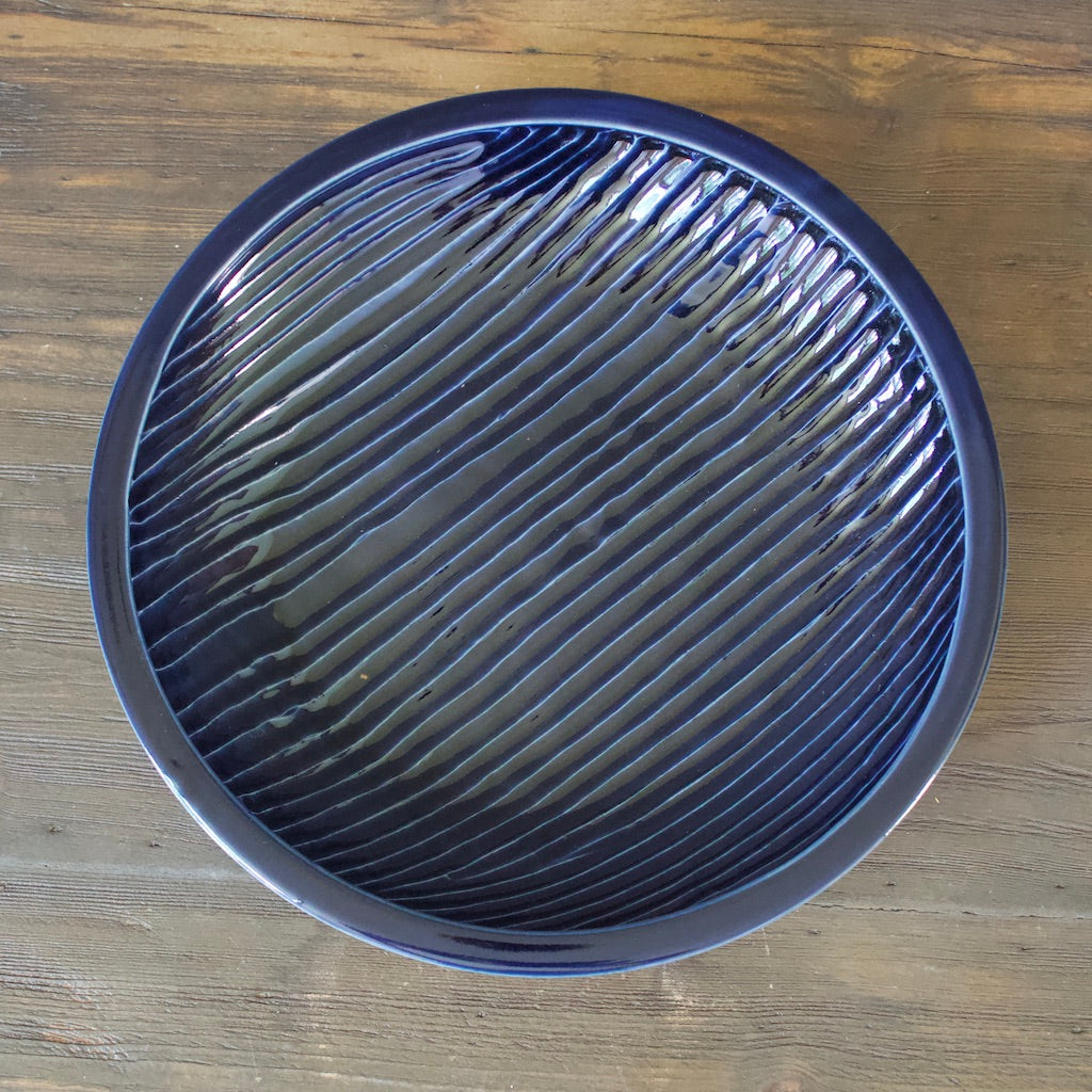 SHINOGI Lines Serving Bowl Large Navy Blue #HN33