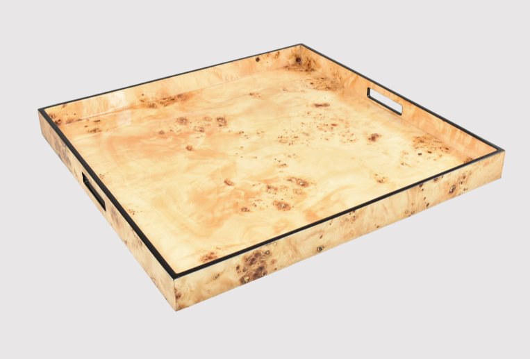 22" x 22" Square Lacquer Tray, Maple Burl